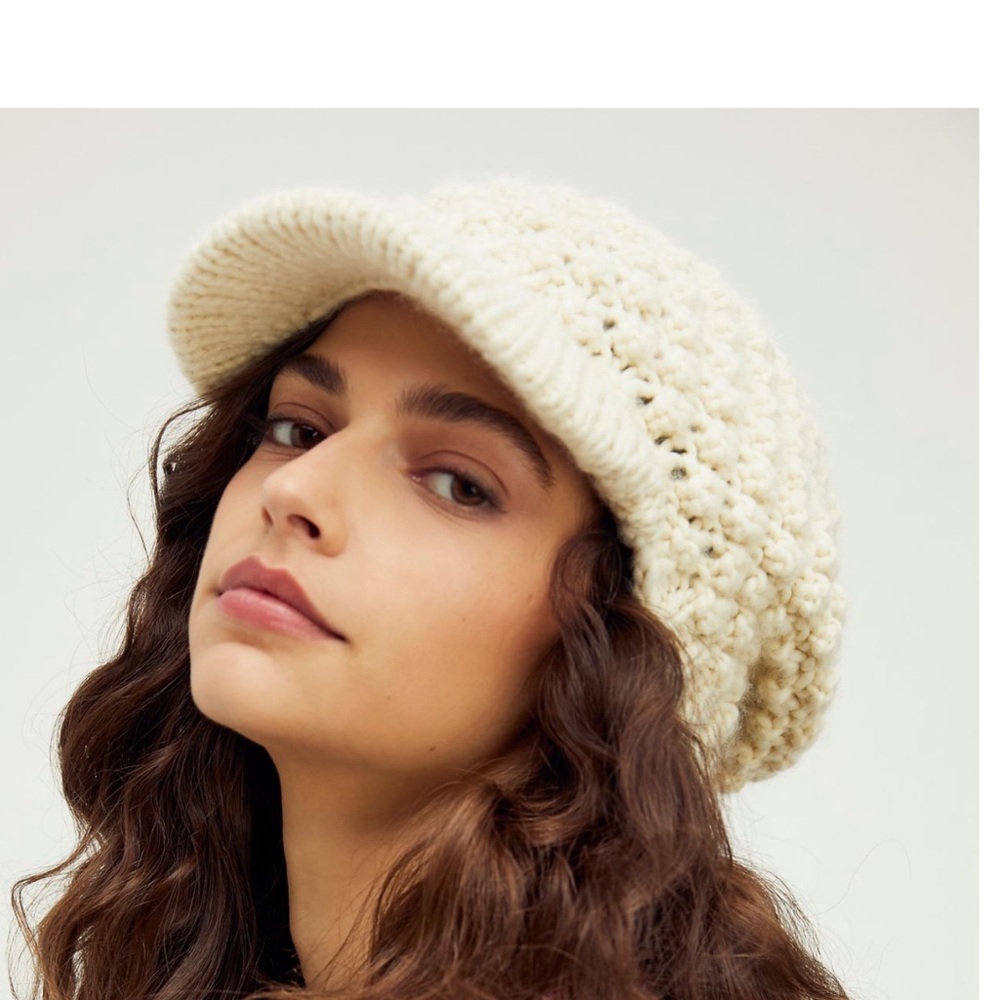 FP slouchy bobble knit cabbie hat